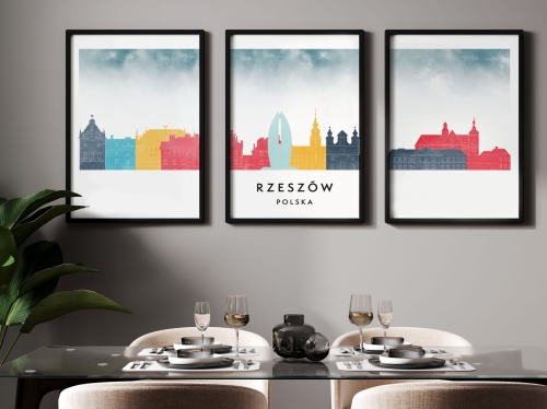 Plakat skylines TRYPTYK Rzeszów w stylu Watercolor/ Akwarelowym
