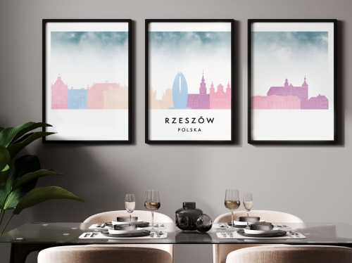 Plakat skylines TRYPTYK Rzeszów w stylu Watercolor/ Akwarelowym