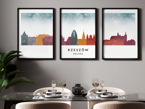 Plakat skylines TRYPTYK Rzeszów w stylu Watercolor/ Akwarelowym