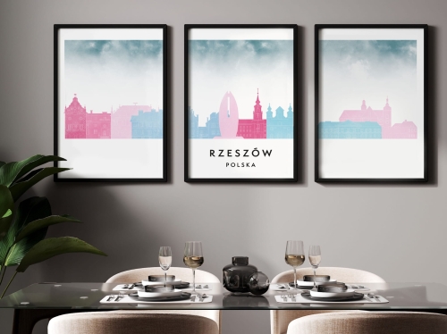 Plakat skylines TRYPTYK Rzeszów w stylu Watercolor/ Akwarelowym