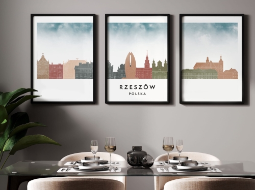Plakat skylines TRYPTYK Rzeszów w stylu Watercolor/ Akwarelowym