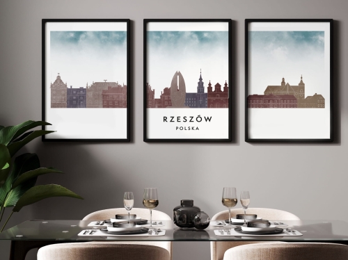 Plakat skylines TRYPTYK Rzeszów w stylu Watercolor/ Akwarelowym