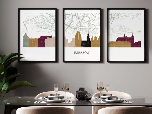 Plakat skylines TRYPTYK Rzeszów z mapą