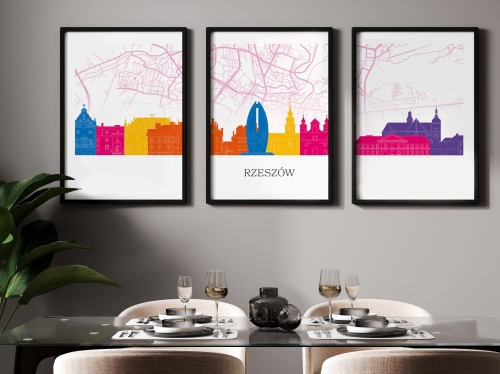 Plakat skylines TRYPTYK Rzeszów z mapą