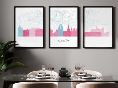 Plakat skylines TRYPTYK Rzeszów z mapą