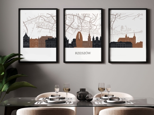 Plakat skylines TRYPTYK Rzeszów z mapą