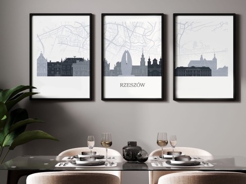 Plakat skylines TRYPTYK Rzeszów z mapą
