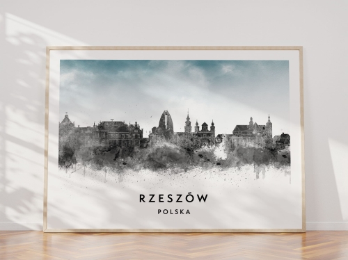Plakat do salonu skylines Rzeszów w stylu Watercolor/ Akwarelowym