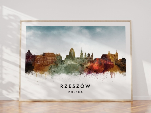 Plakat do salonu skylines Rzeszów w stylu Watercolor/ Akwarelowym