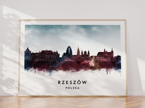 Plakat do salonu skylines Rzeszów w stylu Watercolor/ Akwarelowym