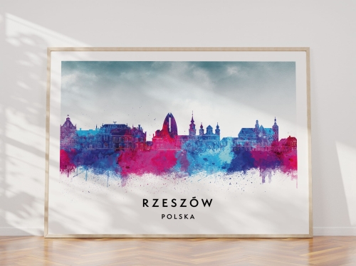 Plakat do salonu skylines Rzeszów w stylu Watercolor/ Akwarelowym