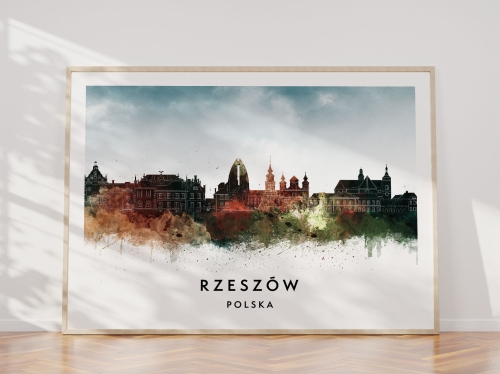 Plakat do salonu skylines Rzeszów w stylu Watercolor/ Akwarelowym