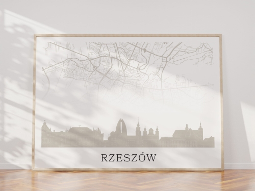 Plakat do salonu skylines Rzeszów z mapą