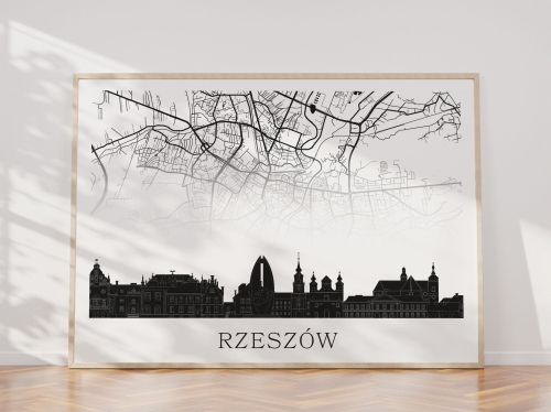 Plakat do salonu skylines Rzeszów z mapą