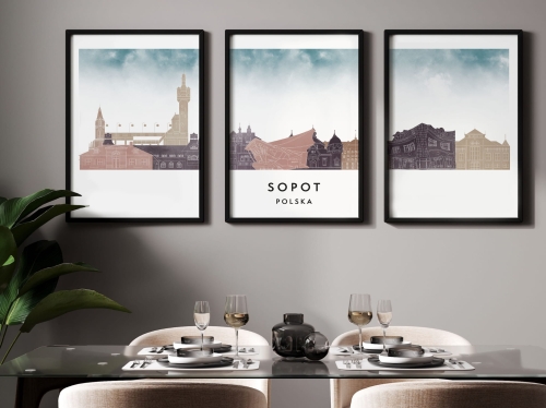 Plakat skylines TRYPTYK Sopot w stylu Watercolor/ Akwarelowym