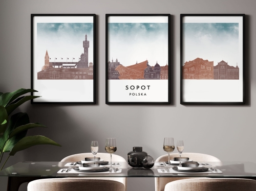 Plakat skylines TRYPTYK Sopot w stylu Watercolor/ Akwarelowym