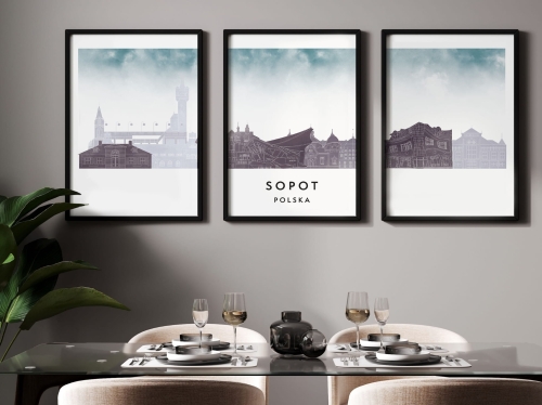 Plakat skylines TRYPTYK Sopot w stylu Watercolor/ Akwarelowym