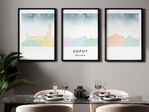 Plakat skylines TRYPTYK Sopot w stylu Watercolor/ Akwarelowym