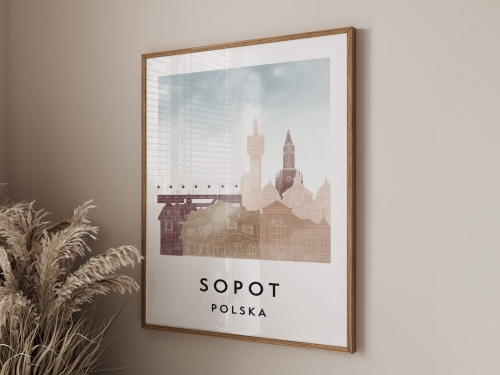 Plakat do salonu skylines Sopot  stylu Watercolor/ Akwarelowym