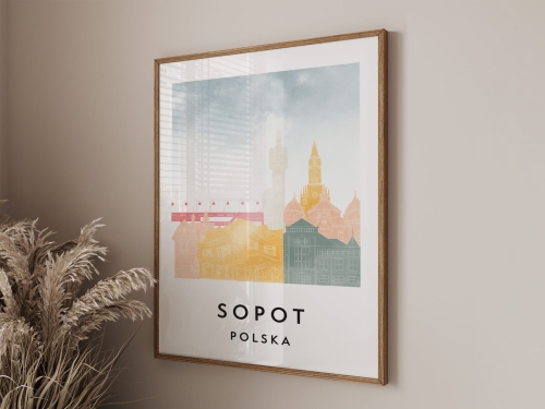Plakat do salonu skylines Sopot  stylu Watercolor/ Akwarelowym