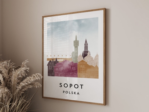 Plakat do salonu skylines Sopot  stylu Watercolor/ Akwarelowym