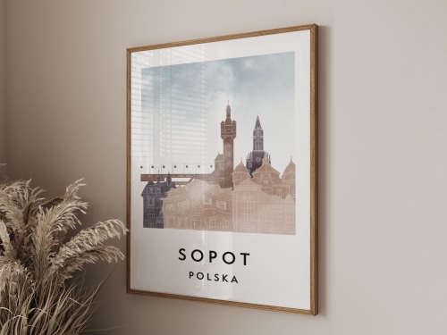 Plakat do salonu skylines Sopot  stylu Watercolor/ Akwarelowym