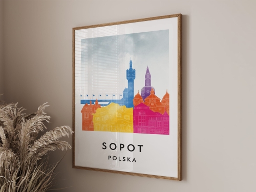 Plakat do salonu skylines Sopot  stylu Watercolor/ Akwarelowym