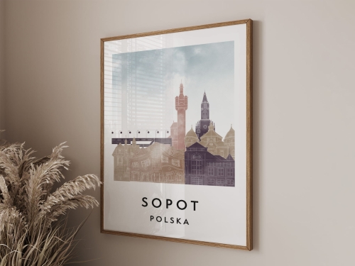 Plakat do salonu skylines Sopot  stylu Watercolor/ Akwarelowym