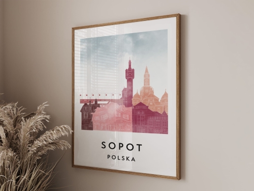 Plakat do salonu skylines Sopot  stylu Watercolor/ Akwarelowym