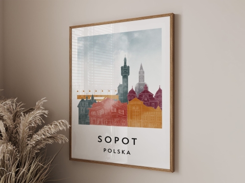 Plakat do salonu skylines Sopot  stylu Watercolor/ Akwarelowym