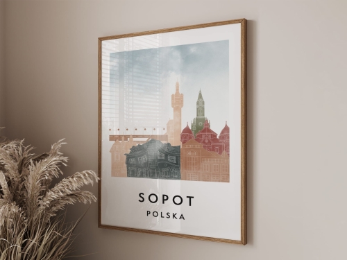 Plakat do salonu skylines Sopot w stylu Watercolor/ Akwarelowym