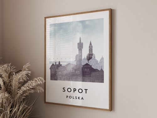Plakat do salonu skylines Sopot w stylu Watercolor/ Akwarelowym
