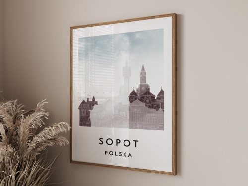 Plakat do salonu skylines Sopot w stylu Watercolor/ Akwarelowym