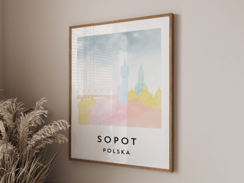 Plakat do salonu skylines Sopot w stylu Watercolor/ Akwarelowym