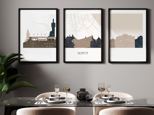 Plakat skylines TRYPTYK Sopot z mapą