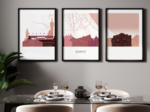 Plakat skylines TRYPTYK Sopot z mapą
