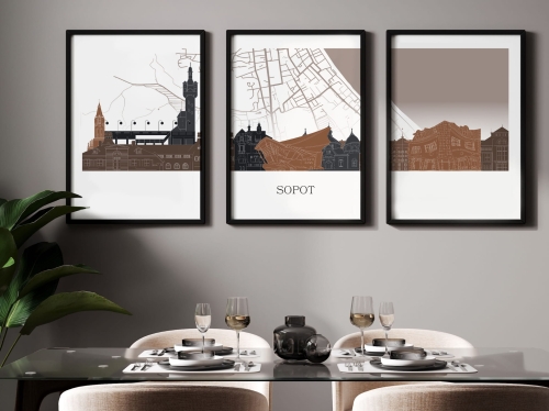 Plakat skylines TRYPTYK Sopot z mapą