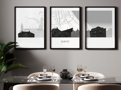 Plakat skylines TRYPTYK Sopot z mapą