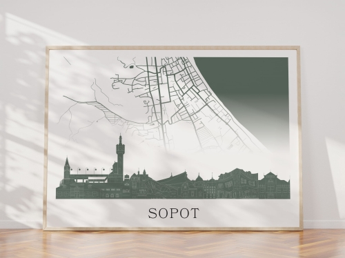 Plakat do salonu skylines Sopot z mapą