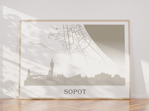 Plakat do salonu skylines Sopot z mapą
