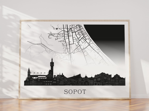 Plakat do salonu skylines Sopot z mapą
