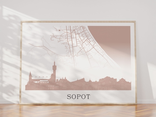 Plakat do salonu skylines Sopot z mapą