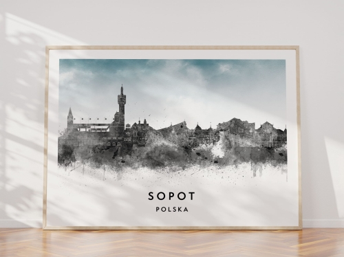 Plakat do salonu skylines Sopot w stylu Watercolor/ Akwarelowym
