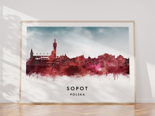 Plakat do salonu skylines Sopot w stylu Watercolor/ Akwarelowym