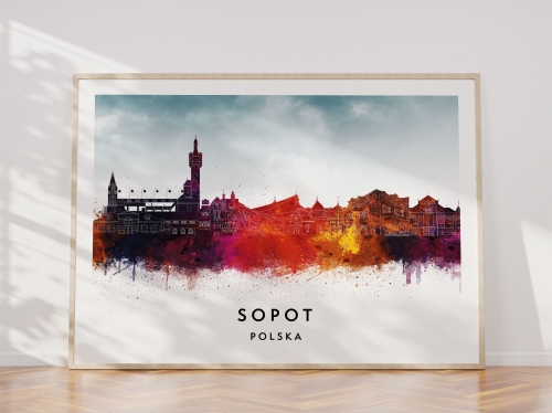 Plakat do salonu skylines Sopot w stylu Watercolor/ Akwarelowym