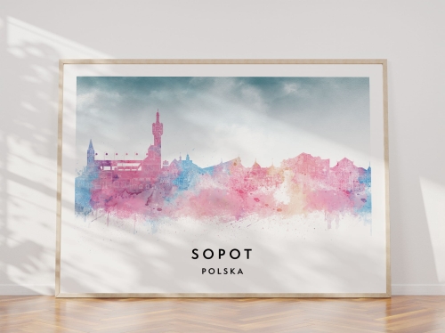 Plakat do salonu skylines Sopot w stylu Watercolor/ Akwarelowym