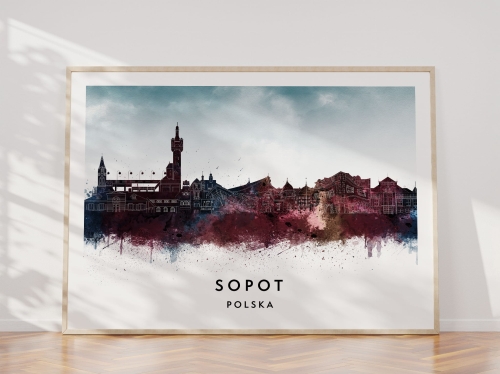 Plakat do salonu skylines Sopot w stylu Watercolor/ Akwarelowym