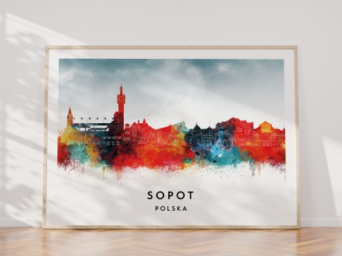 Plakat do salonu skylines Sopot w stylu Watercolor/ Akwarelowym