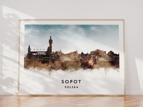 Plakat do salonu skylines Sopot w stylu Watercolor/ Akwarelowym