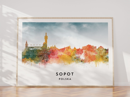 Plakat do salonu skylines Sopot w stylu Watercolor/ Akwarelowym